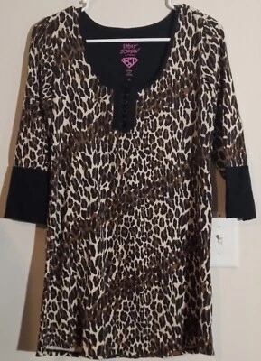 Prendas para dormir Betsey Johnson Top para mujer M estampado de leopardo salón pijama camisa guepardo Foto 1 de 4