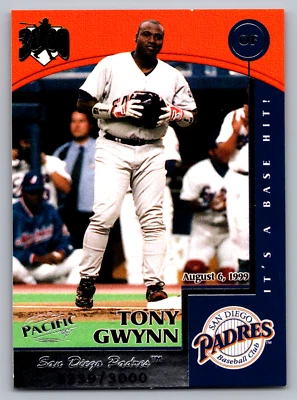 1999 PACIFIC OMEGA HIT MACHINE 3000 #15 TONY GWYNN PADRES 2239/3000 - Image 1 of 3