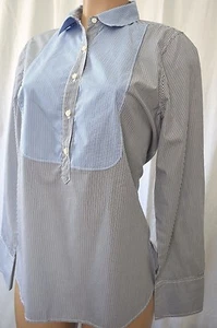 J Crew Blue-Black/White Striped Front Buttons 100% Cotton Blouse Top Shirt 10 - Picture 1 of 9