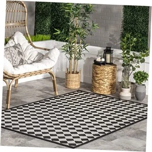 Myka Checkered Indoor/Outdoor Area Rug, 4' x 6', Black and White - Picture 1 of 7