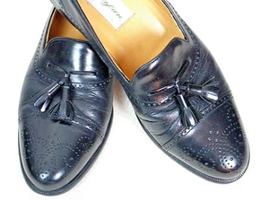 MEZLAN Men's Shoe All Leather Black Loafer WingTip Toe with Tassell 9.5 B - Picture 1 of 9