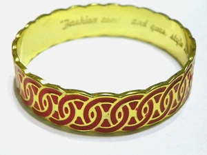 Liz Claiborne Red Enamel Circles Gold Tone Bangle Bracelet Style Inscription - Picture 1 of 3