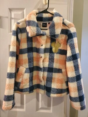 Disney Rosa Azul Cuadros Minnie Mouse Sherpa Chaqueta Polar Mediana Usada en Excelente Condición ¡Tan Linda! Foto 1 de 4
