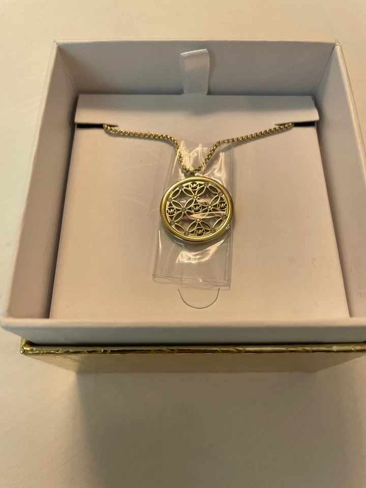 Michael Kors Mkj6384 Pave Logo Plaque Pendant Necklace Rose Gold Mkj6384791