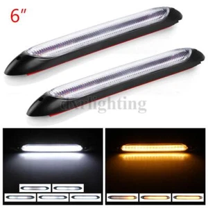 2PC 15cm 6" LED Daytime Running Light Strip DRL White Amber Turn Signal Flowing - Bild 1 von 10
