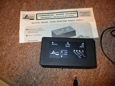 ASTATIC PPS-1 MICROPHONE PHANTOM POWER SUPPLY IN BOX WITH A/C ADAPTOR - Image 1 of 3