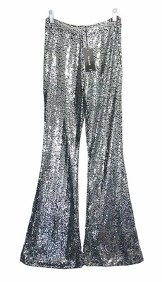 Pantalones Venti6 Plateados Lentejuelas Pierna Acampanada Tiro Alto Año Nuevo Mujer 28x33 Talla M Foto 1 de 4