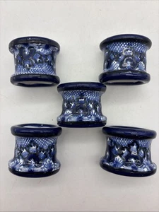 Vintage Talavera Pottery Signed Napkin Rings Set Of 5 Blue - Picture 1 of 8