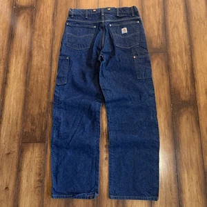 Vintage 90s Carhartt USA Men’s 34x32 Blue Denim Logger Jeans B06 Single Knee - Bild 1 von 9