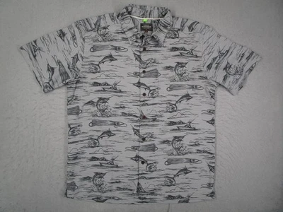 Quiksilver Waterman Shirt Mens Large Gray Fishing Marlin Comfort Fit Button - Image 1 of 4