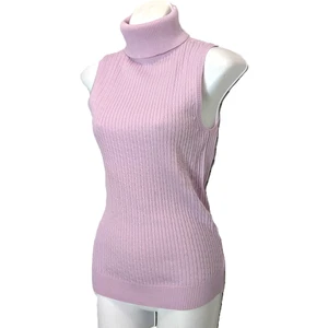 ST. JOHN Rollkragenpullover Zopfmuster ärmellos Wolle Lavendel Pastell Gr. Small - Bild 1 von 17