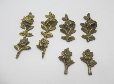 Victorian Brass Ormolu Furniture Hardware Mounts French Antique Rococo Roses LOT - Image 1 of 4
