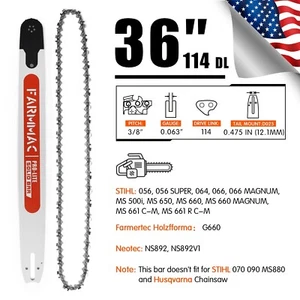 Barra guida motosega 36" 3/8" 0,063" 114DL catena per Stihl MS660 MS661 MS650 066 - Foto 1 di 6