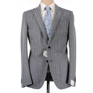 Caruso NWOT 100% Wool Suit Size 50R US 40 Blues/Black/Light Gray Melange Stripes - Picture 1 of 10