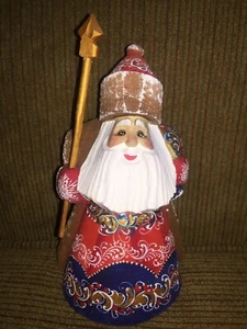 BABBO NATALE russo padre gelo legno intagliato dipinto a mano altezza 8,5"~firmato~nuovo - Foto 1 di 8