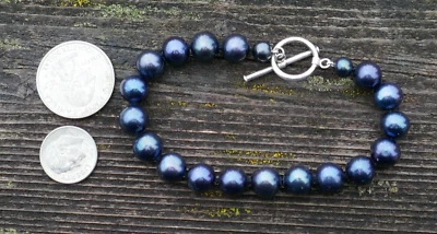 Vtg. Gray/Black 9.4mm Freshwater Pearl Bracelet w/ Sterling Toggle Clasp - 7.5" - Image 1 of 4