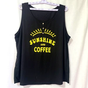 Sunshine and Coffee Graphic Print Tank Top Plus-Size 3X Womens Casual Black - Picture 1 of 5
