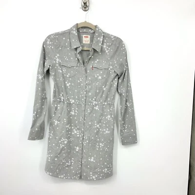 Vestido Camisa Levis Niños Niñas Grande 12 13 Gris Blanco Estampado Estrella Abotonada  Foto 1 de 4