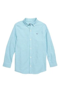 NWT Vineyard Vines Big Boys Bell Haven Plaid Oxford Whale Shirt, Capri Blue, M - Picture 1 of 14