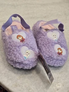 Ground Up Purple Disney Frozen Elsa Anna Fluffy Slip On Slippers Baby Size 9/10 - Picture 1 of 6