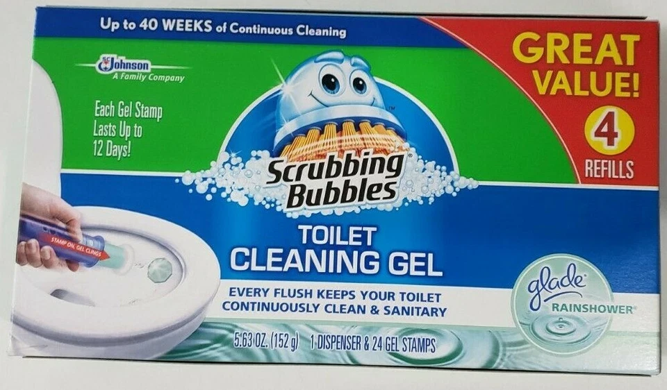 Carimbo de limpeza de vaso sanitário gel clareador bolhas pacote econômico dispensador +4 refis - Imagem 1 de 1