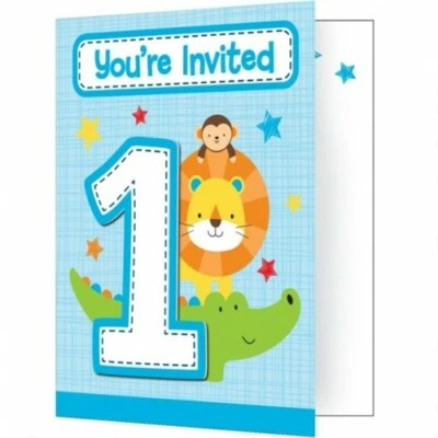 One is Fun Boy Fold over Invitations With Envelopes 8 Pack 5" x 4" Paper Invites - Image 1 of 2