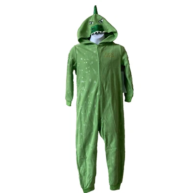 FAO Schwarz Dinosaur Pajamas S 6-6X Hooded Dino PJs 1 Pc Glow In The Dark Sleepy - Image 1 of 4