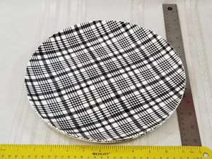 One Hundred 80 Degrees Haberdashery 2 Dinner Plates Black White Plaid - Picture 1 of 3