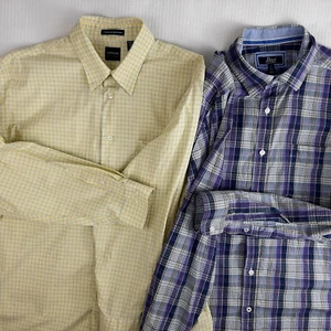 Bass Arrow Men's Plaid Shirt Lot Size L Large Button Up Down Blue Yellow Cotton - Picture 1 of 20