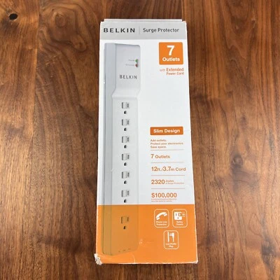 Belkin Power Strip Surge Protector 7 Outlet with 12 Foot Power Cord White - Image 1 of 3