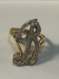 14K Gold B Initial Ring With Diamonds Size 8 - Picture 1 of 5