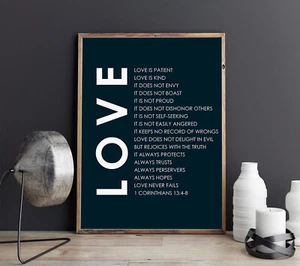 Bible Quotes Poster Bible Verses 1 Corinthians 13:4-8 Inspiration Quotes Poster - Picture 1 of 12