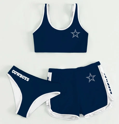 Dallas Cowboys Women's Athletic Bikini 3PCS Crop Top With Shorts Swimwear Gift Cover