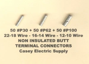 150 Non Insulated BUTT Connector Uninsulated #22-18,16-14 & 12-10 Wire AWG USA - Picture 1 of 4