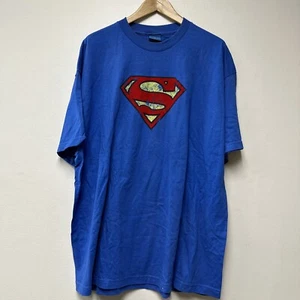 DC Comics Superman Shirt Mens No Size Tag 25” Pit To Pit Vintage Velvet Symbol - Picture 1 of 7
