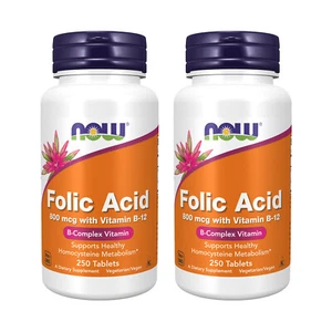 2 x NOW FOODS Ácido fólico 800 mcg B12 25 mcg Vegetariano 250 Tabs - Imagen 1 de 4