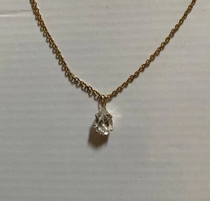 Pear Shaped Teardrop Cubic Zirconia Pendant Necklace with Gold Tone Chain - Picture 1 of 13