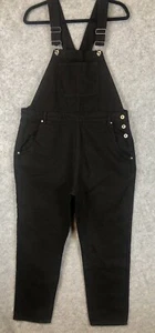 Boohoo Blue Black Denim Overalls Bib Jeans Cropped Women Sz 12 Boyfriend Crop - Picture 1 of 24