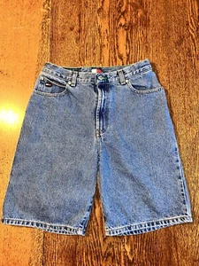 Vtg Tommy Hilfiger Y2K Jean Shorts Kids Youth 18 Freedom Leather Patch Jorts - Picture 1 of 13