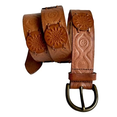 "Cinturón Fossil Boho Marrón Cuero Tooled Concho Talla L Ajuste Cintura 32"" - 36"" Repujado" Foto 1 de 4