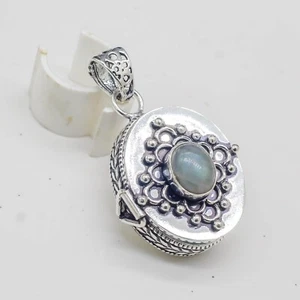 925 Sterling Silver Labradorite Gemstone Handmade Jewelry Poison Pendant Size-2 - Picture 1 of 9