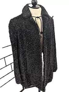 Vintage Black Curly Persian Lamb Jacket Coat Small Medium Fur Karakul Mob Boss - Picture 1 of 13