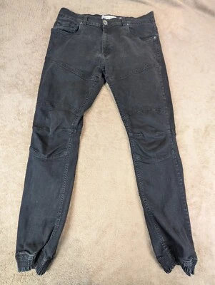 Evolution In Design Men's Black Denim Jogger Pants Size 36 Elastic Cuffs Moto - Image 1 of 4