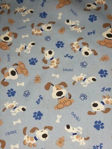 100% Cotton Cute Dog Bark Blue Fabric FQ Fat Quarter - Picture 1 of 2