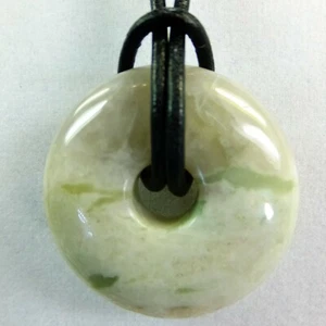 Collana cordino pelle ciambella lucida 1 1/4" agata verde grigio e bianco Med #121 - Foto 1 di 3