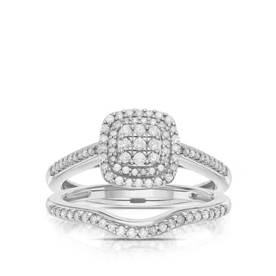 Engagement Ring 9ct White Gold Cushion Cluster Bridal Set 0.33ct Diamond Ring - Image 1 of 4