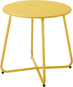 Patio Small Outdoor Side Table Waterproof Round Metal Steel Yellow - Picture 1 of 7