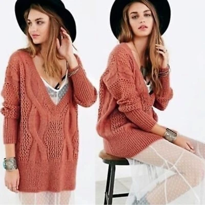 Suéter Retro Años 90 Kimchi Azul Ligero Tejido con Cable De Gran Tamaño Rubor Medio Foto 1 de 4