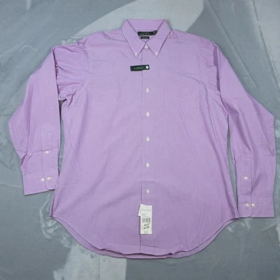 Lauren Ralph Lauren 正装衬衫男式中号 16.5/36 紫色细条纹纽扣 — 第 1/4 张图片