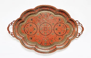 FINE 19TH CENTURY INDIAN ENAMELLED LARGE BRASS TEA-TRAY c1890 - Picture 1 of 11